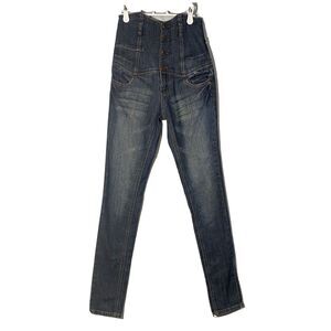 Super High Waist Skinny Jean ZCO Button Fly Women 0 Blue Denim Pocket Steampunk